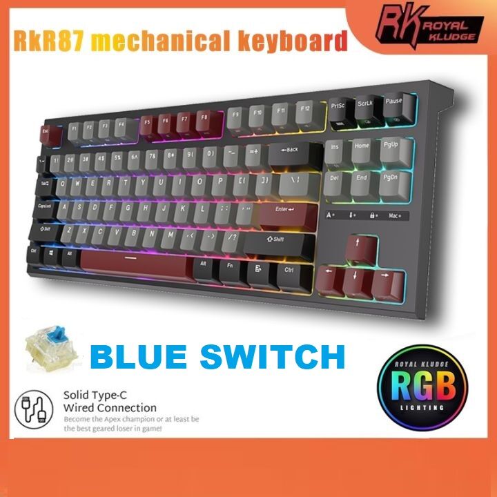 RK ROYAL KLUDGE R87 Wired Mechanical Keyboard Blue Switch 87 Key RGB Backlit Hot-swappable Gamer Keyboard Customized Keycaps with Dust Cover - Black Wired Mechanical Keyboard Blue Switch Black