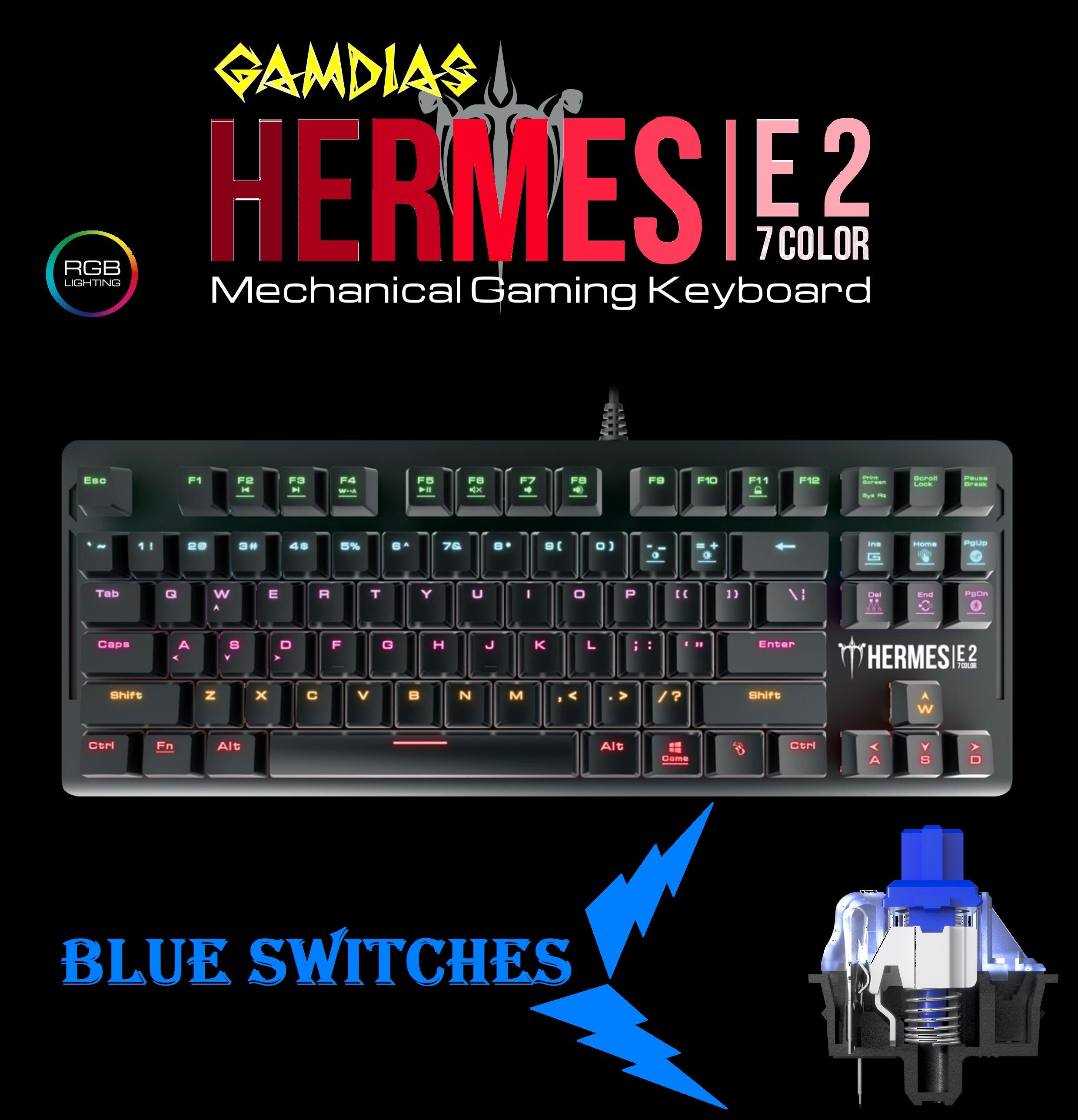 HERMES-E2-BLUE-BK GAMDIAS Gaming Mechanical Keyboard Blue Switch GAMDIAS HERMES E2 Gaming Mechanical Keyboard Blue Switches