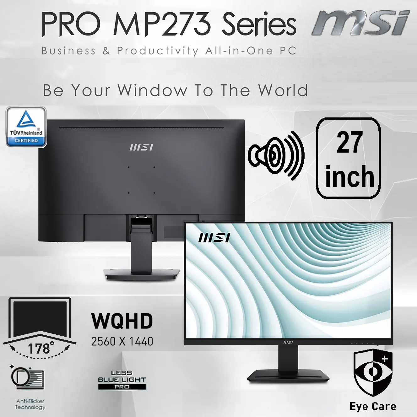 9S6-3PB6CH-011 MSI PRO 27 inch VA WQHD Monitor w Speakers MSI PRO MP273QV 27 inch WQHD Office Monitor with VA Panel