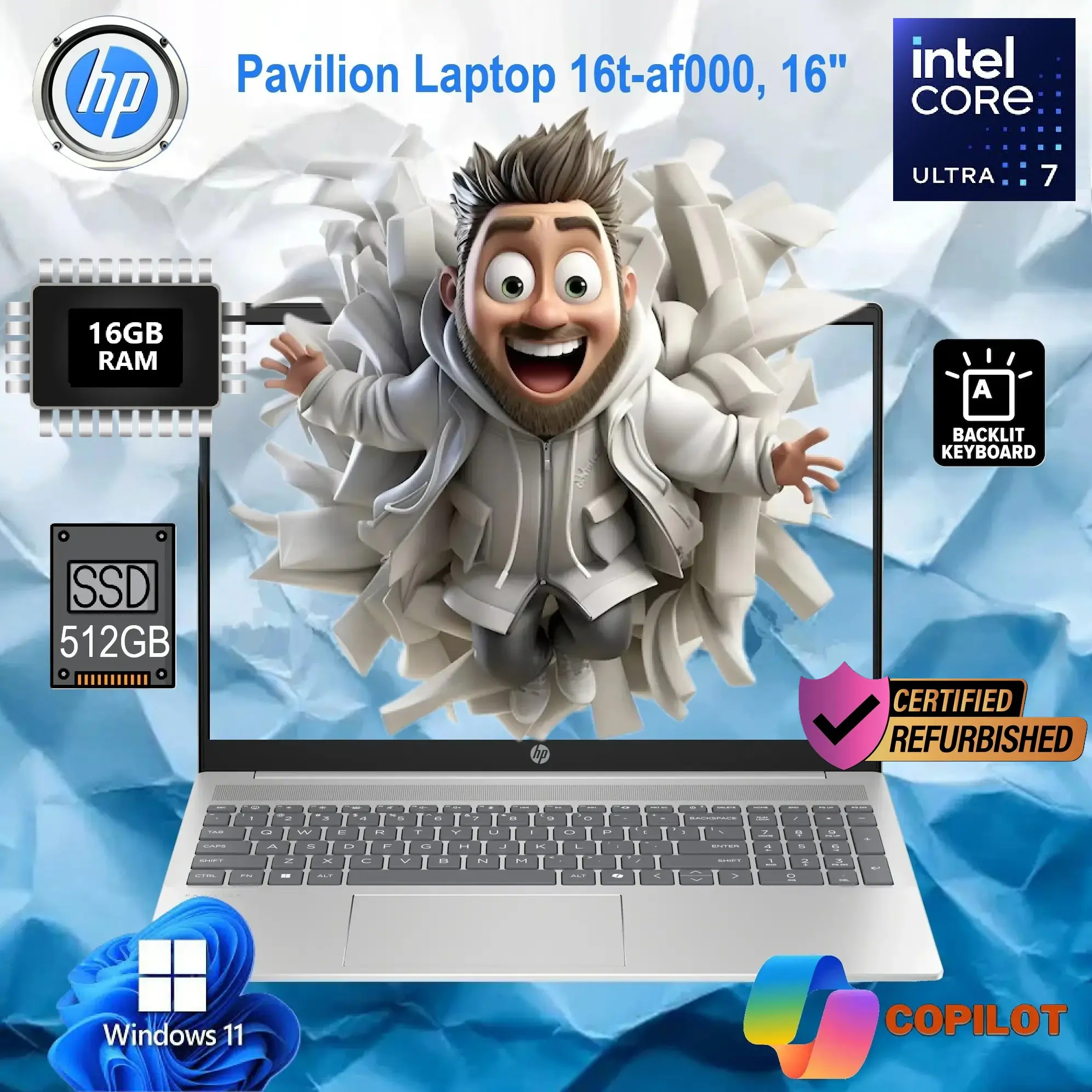 B59RWU8R#ABA Pavilion Ultra 7 155U 16GB DDR5 RAM Windows11 HP Pavilion Laptop 16t-af000 Intel® Core™ Ultra 7 155U