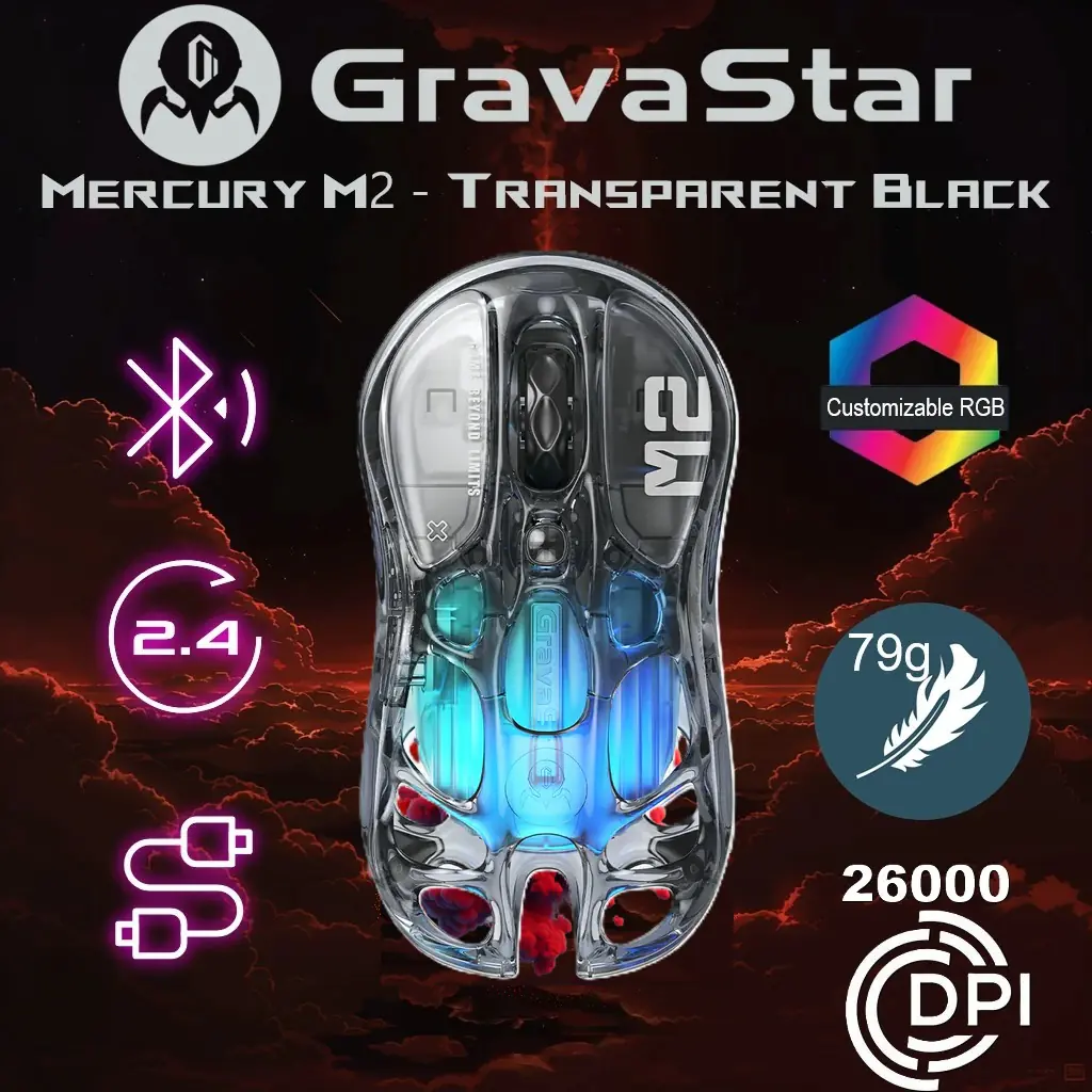 505442-MERCURY-M2-TB GRAVASTAR Mercury M2 Wireless Gaming Mouse GRAVASTAR Mercury M2 - High-Precision Wireless Gaming Mouse With 26
