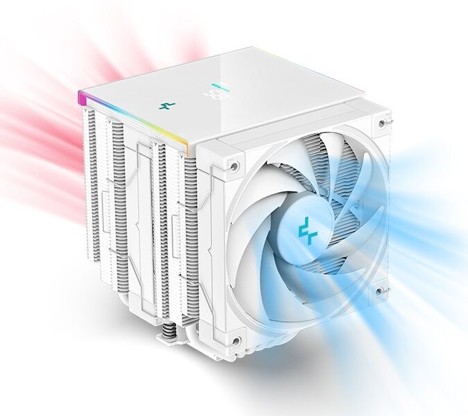 R-AK620-WHADMN-G Digital White ARGB CPU Air Cooler DeepCool AK620 Digital White ARGB CPU Air Cooler Mighty 260w TDP 6 Copper Heatpipes Dual-Tower with Status Display Screen and ARGB LED Strips 120mm FDB Fan for LGA 1700 / 1200 / 1151 / 1150 / 1155 / M5 / AM4