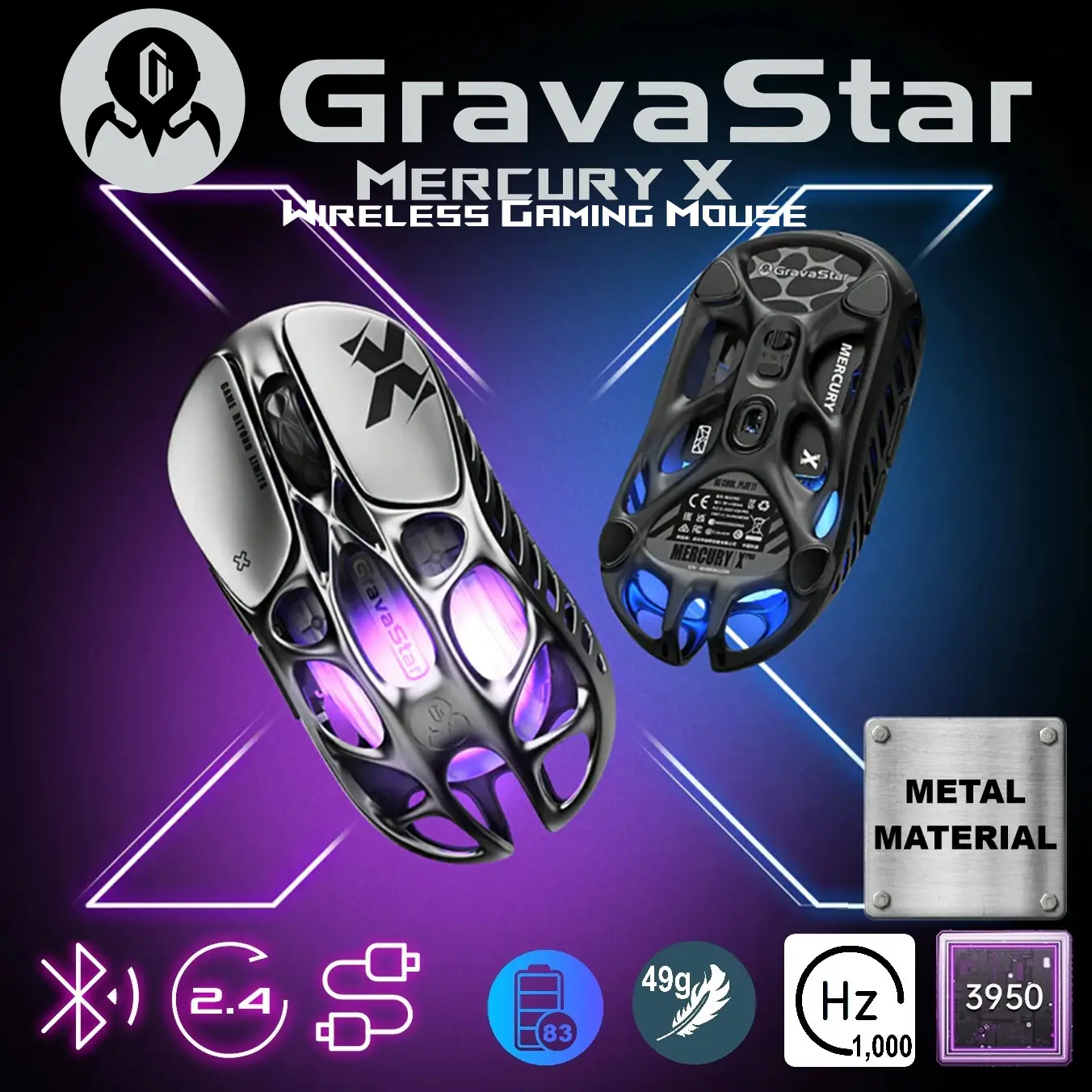 gravastar-Mercury-X-silver-gaming-mouse-precision-mouse-durable-mouse-high-speed-mouse-USB-C-mouse-cool-design-mouse.webp 505440-MERCURY-X-IS Mercury X Wireless Gaming Metal Silver Mouse GravaStar Mercury X Wireless Gaming Mouse 49g